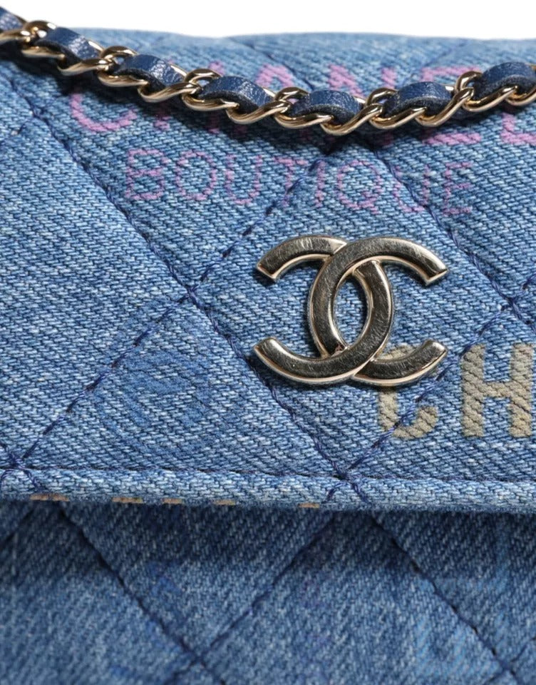 Chanel Denim Mood Flap Mikro Logo Baskılı Saçaklı Omuz Çantası